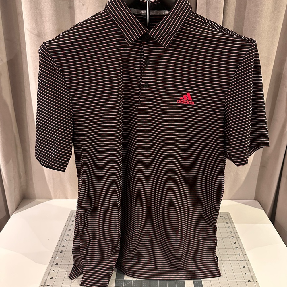 Adidas Men's Polo with Black and Pink Stripes